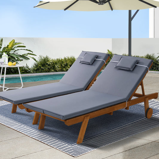 Saint Lucia X2 Wooden Sun Lounger - Nova Tech