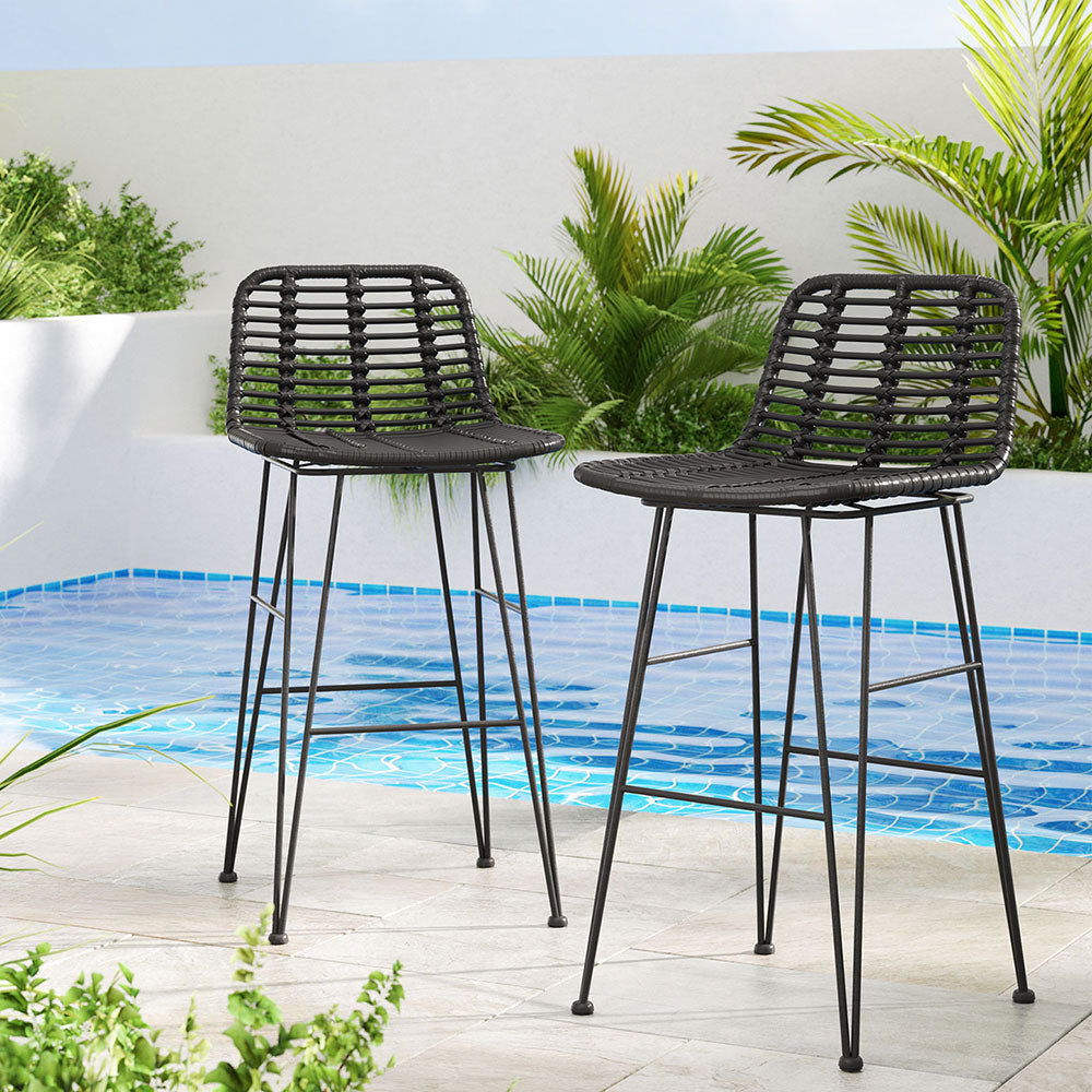 Peru 2x Rattan Outdoor Bar Stools