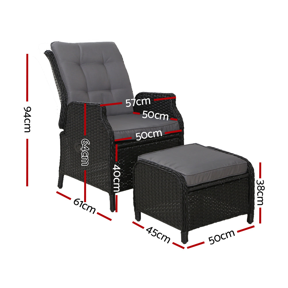 Nauru Wicker Recliner Chair With Ottoman - Nova Tech
