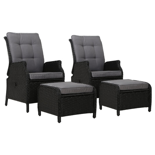 Nauru X2 Wicker Recliner Chair With Ottoman - Nova Tech