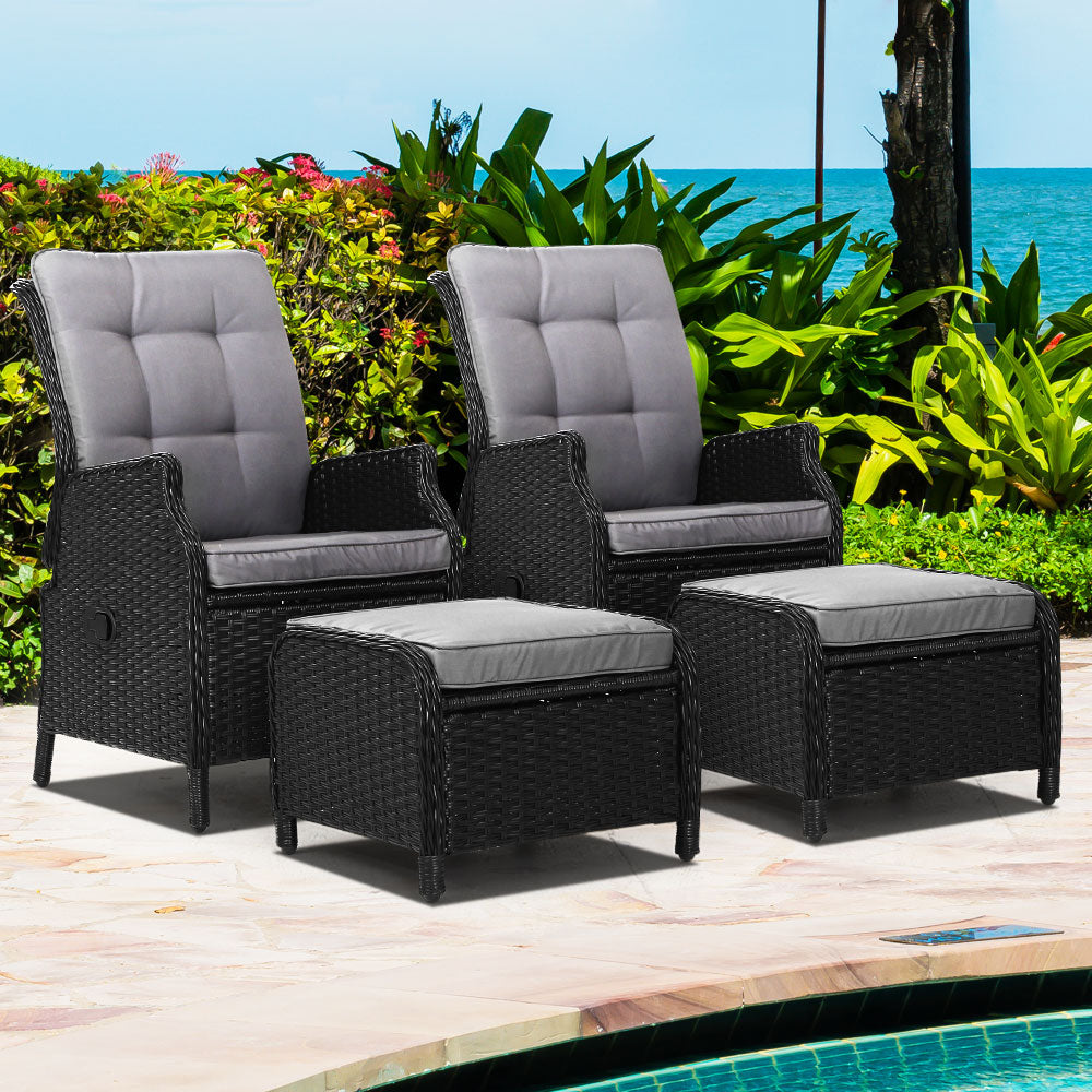 Nauru X2 Wicker Recliner Chair With Ottoman - Nova Tech