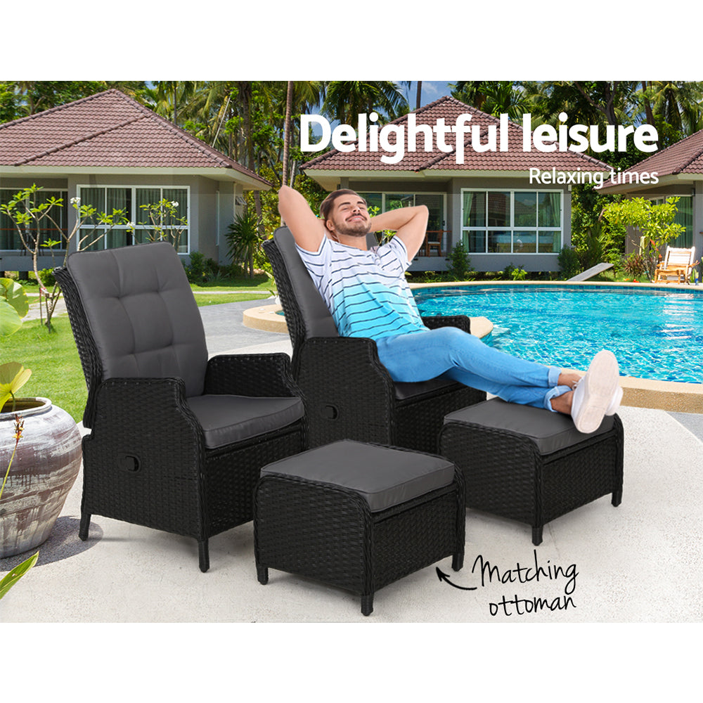Nauru X2 Wicker Recliner Chair With Ottoman - Nova Tech