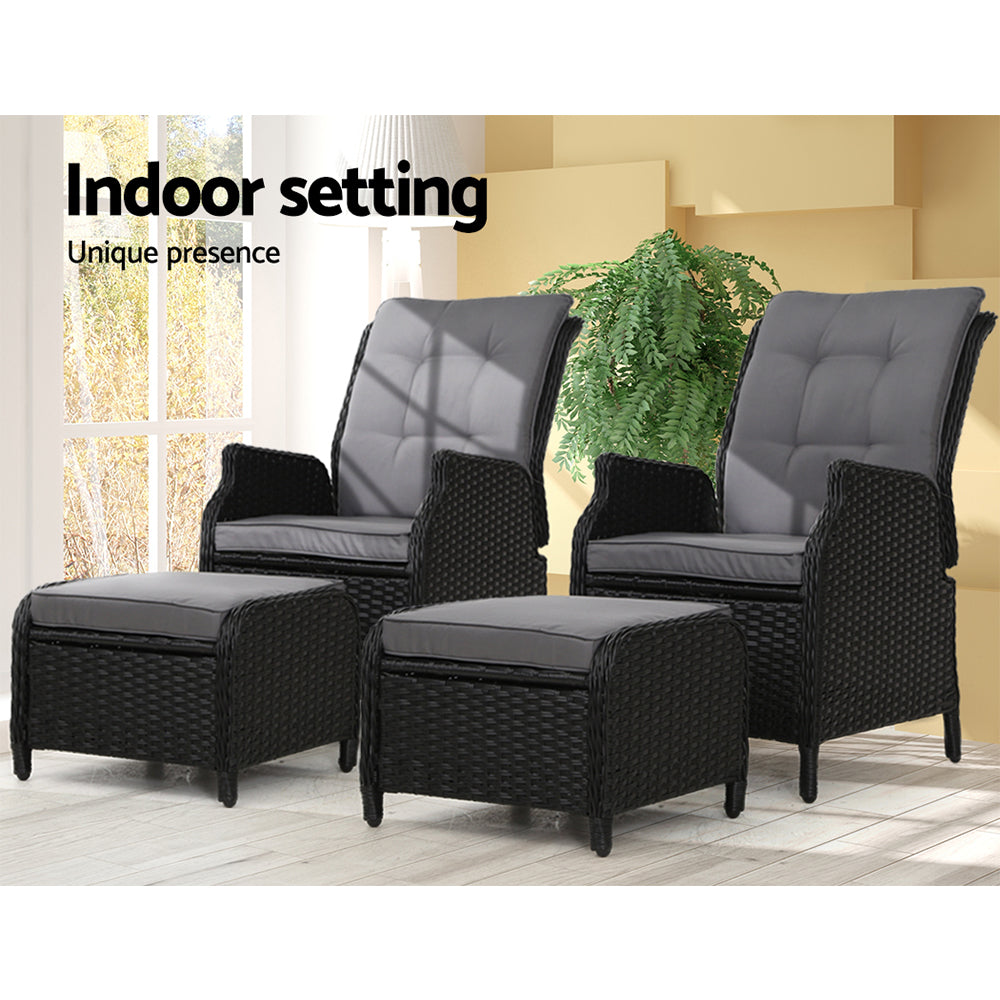 Nauru X2 Wicker Recliner Chair With Ottoman - Nova Tech