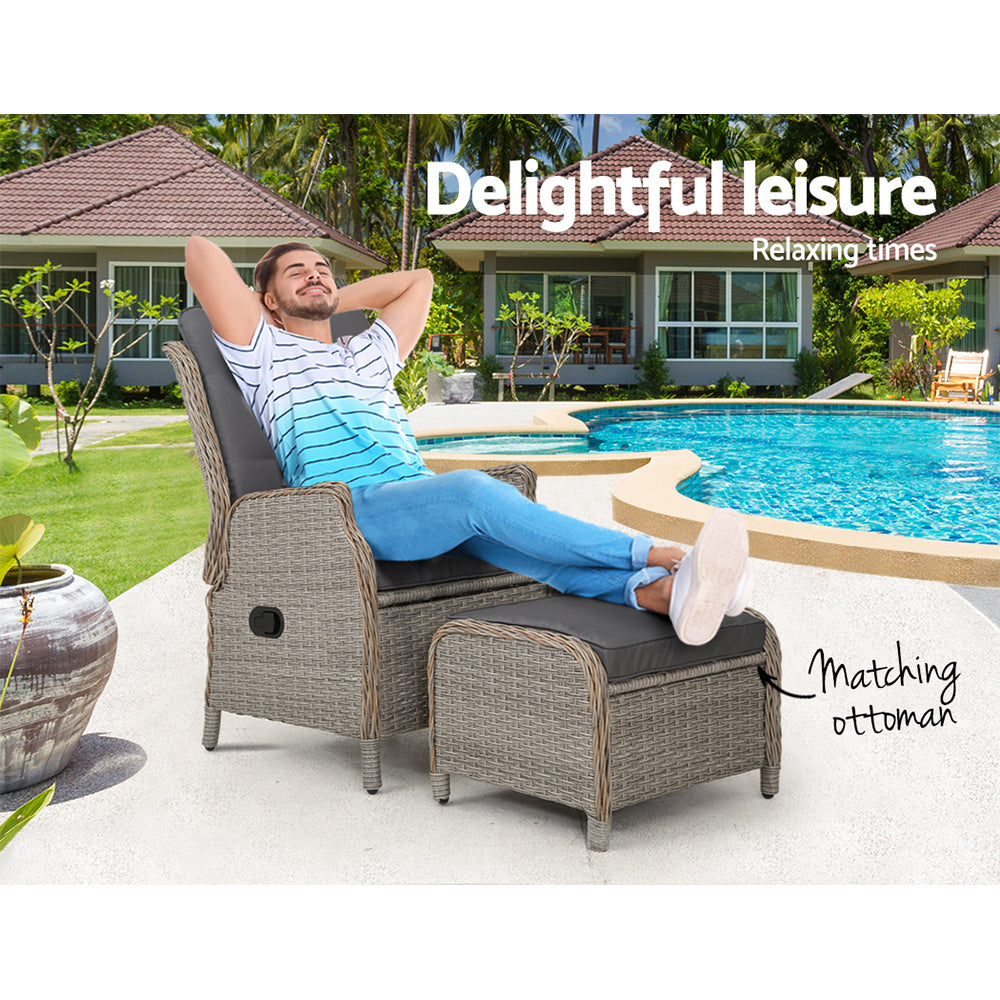 Nauru Wicker Recliner Chair With Ottoman - Nova Tech