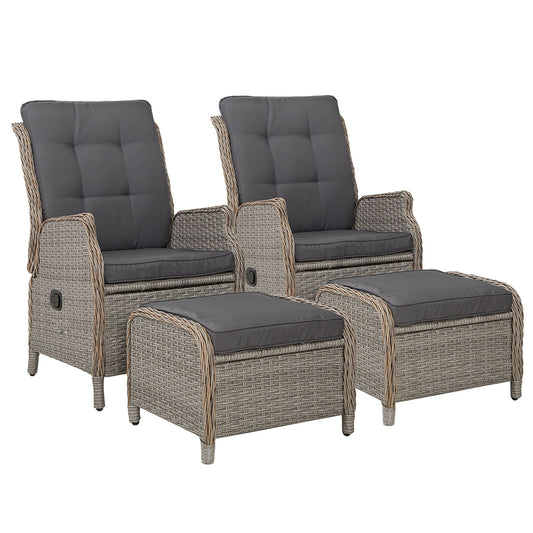 Nauru X2 Wicker Recliner Chair With Ottoman - Nova Tech