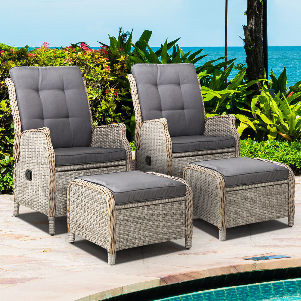 Nauru X2 Wicker Recliner Chair With Ottoman