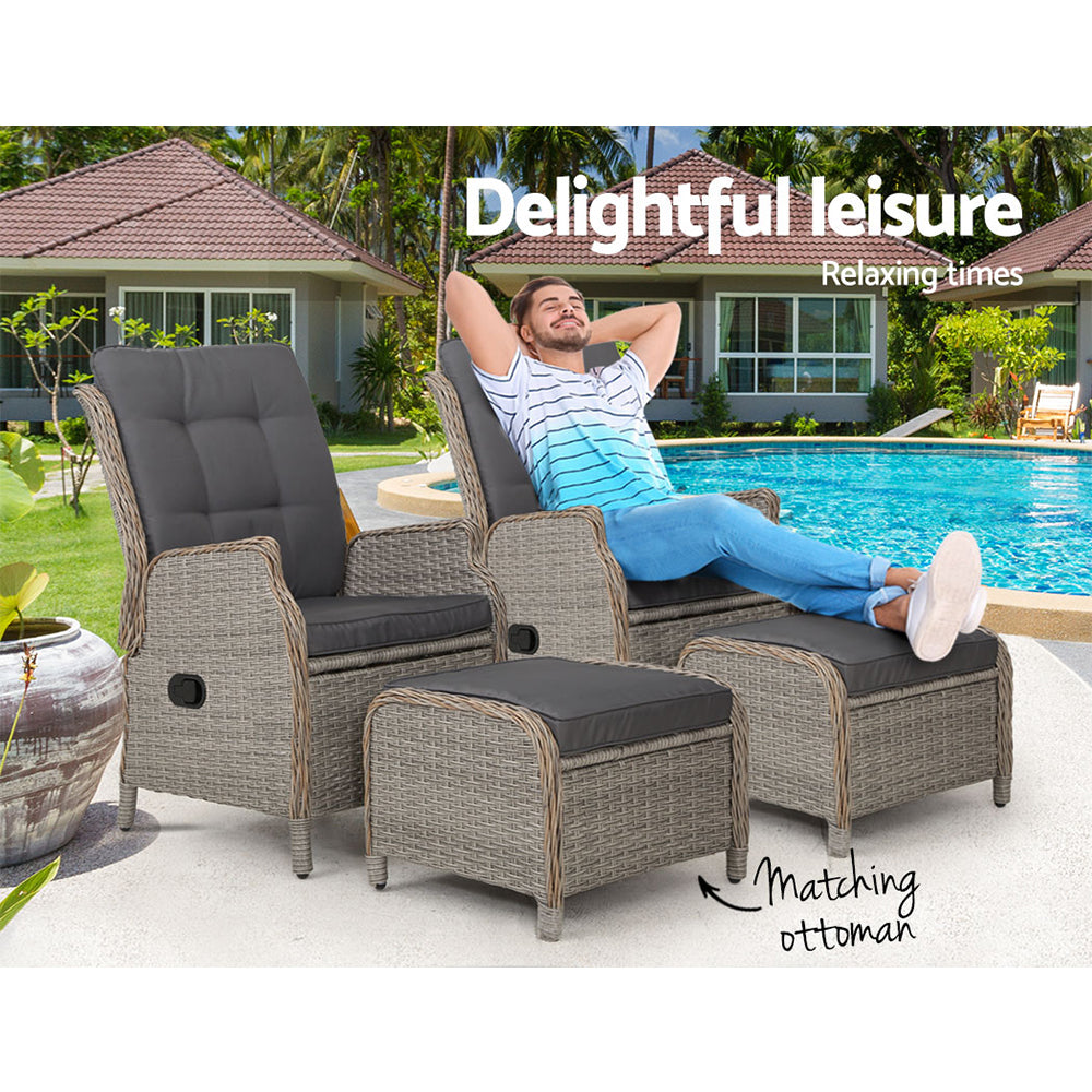 Nauru X2 Wicker Recliner Chair With Ottoman