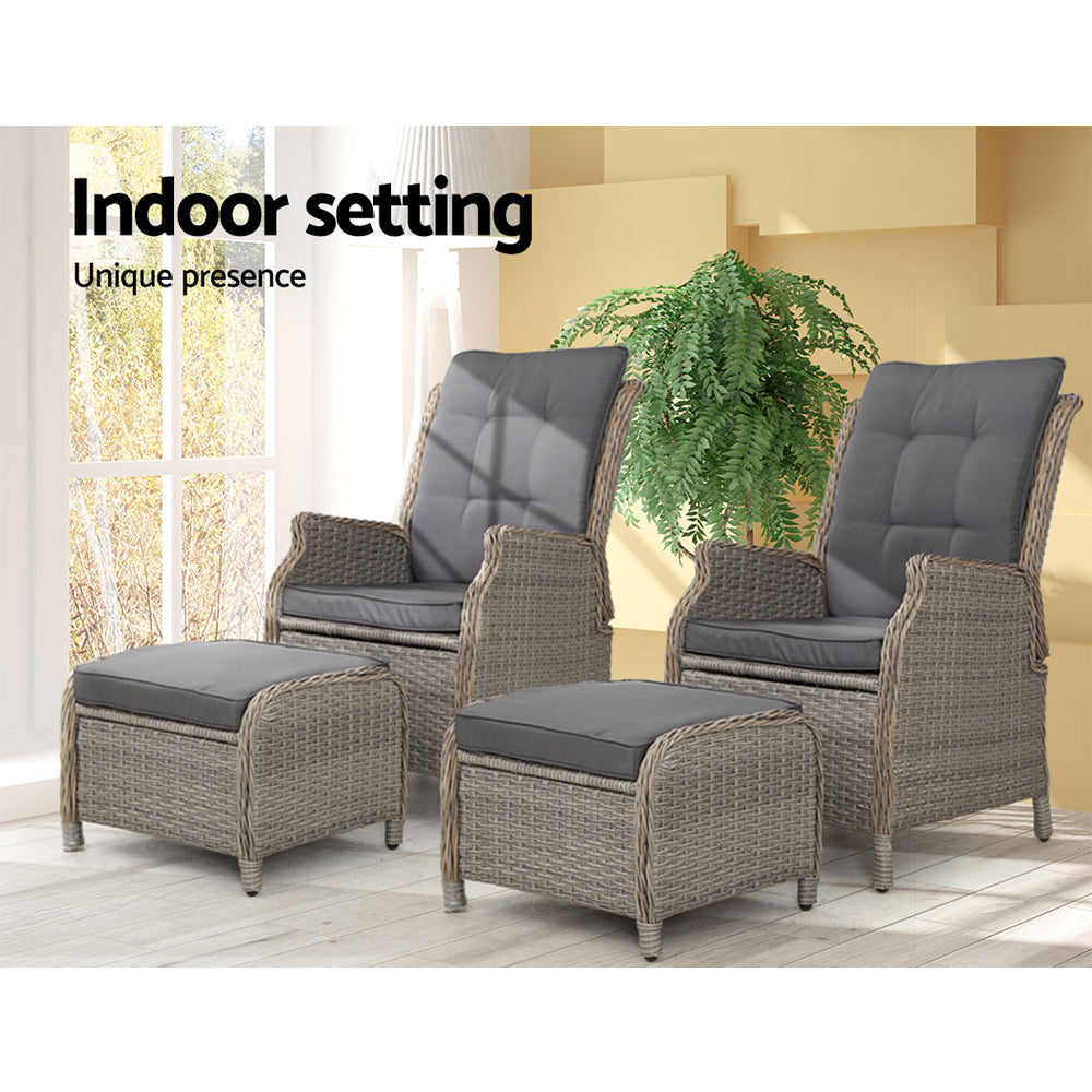 Nauru X2 Wicker Recliner Chair With Ottoman - Nova Tech