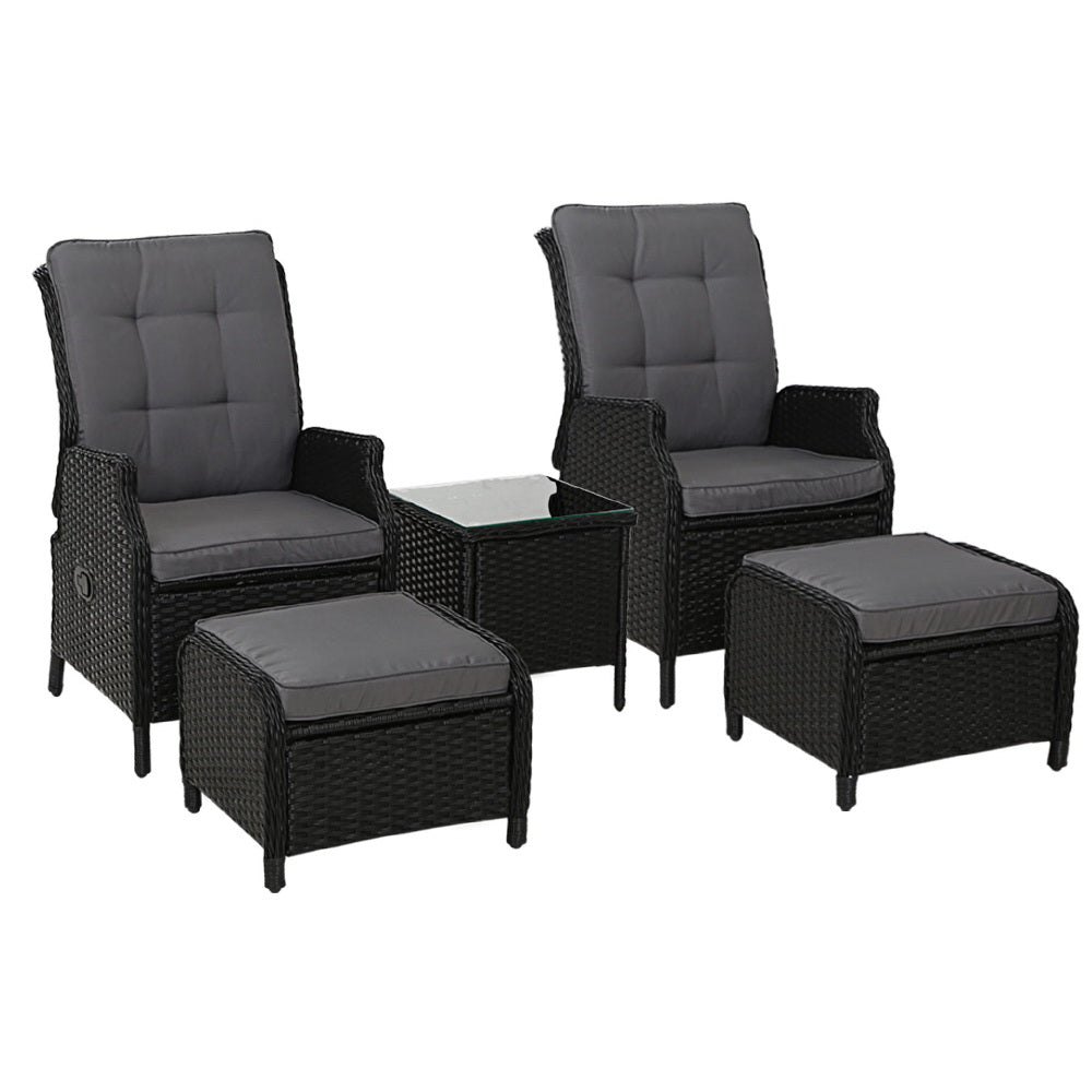 Nauru X2 Wicker Recliner Chair With Ottoman & Side Table