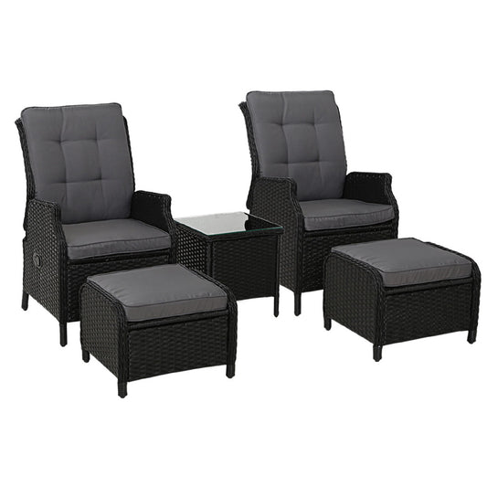 Nauru X2 Wicker Recliner Chair With Ottoman & Side Table - Nova Tech