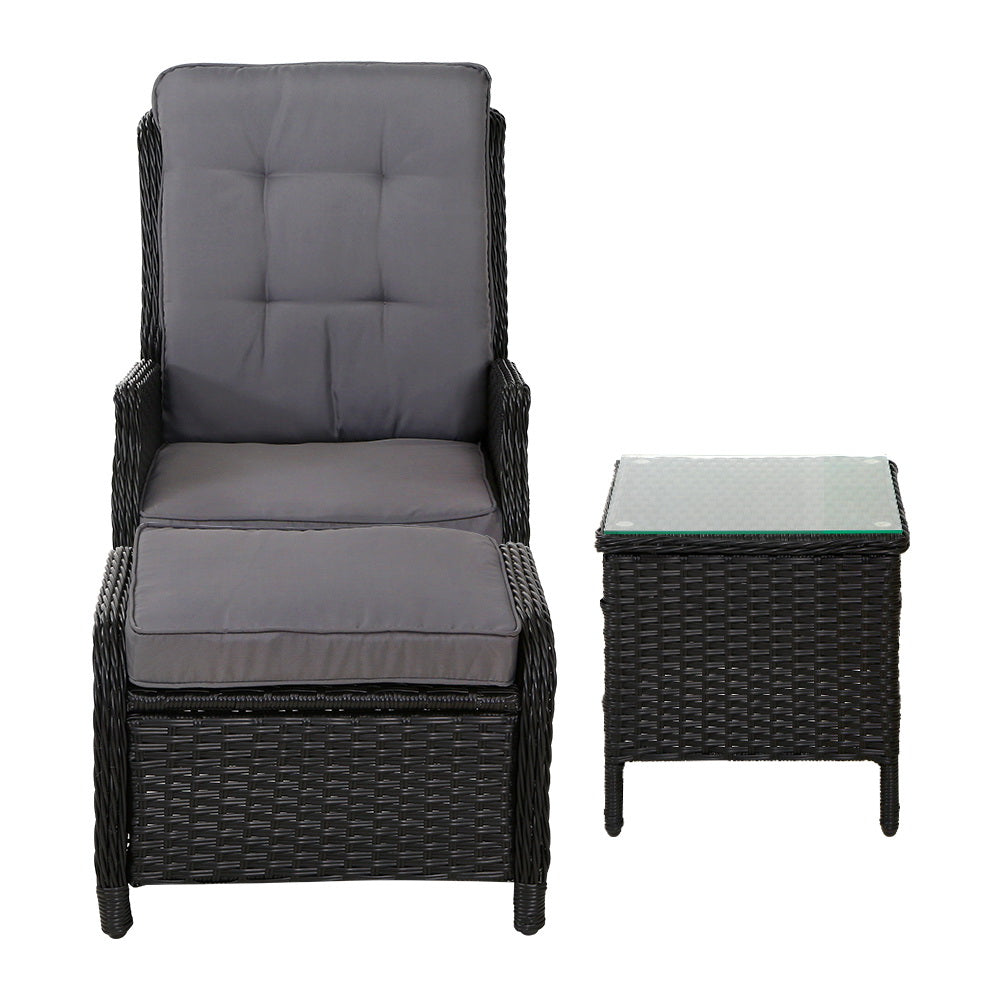 Nauru X2 Wicker Recliner Chair With Ottoman & Side Table - Nova Tech