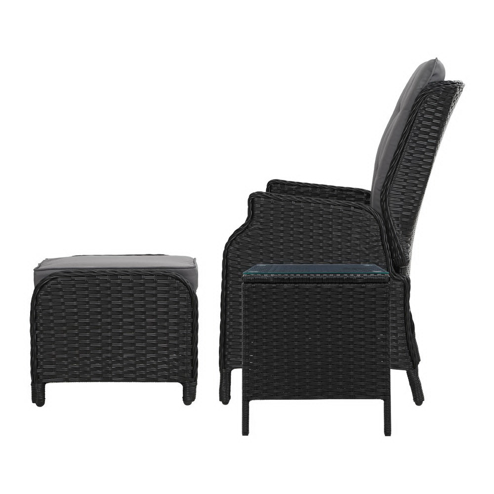 Nauru X2 Wicker Recliner Chair With Ottoman & Side Table - Nova Tech
