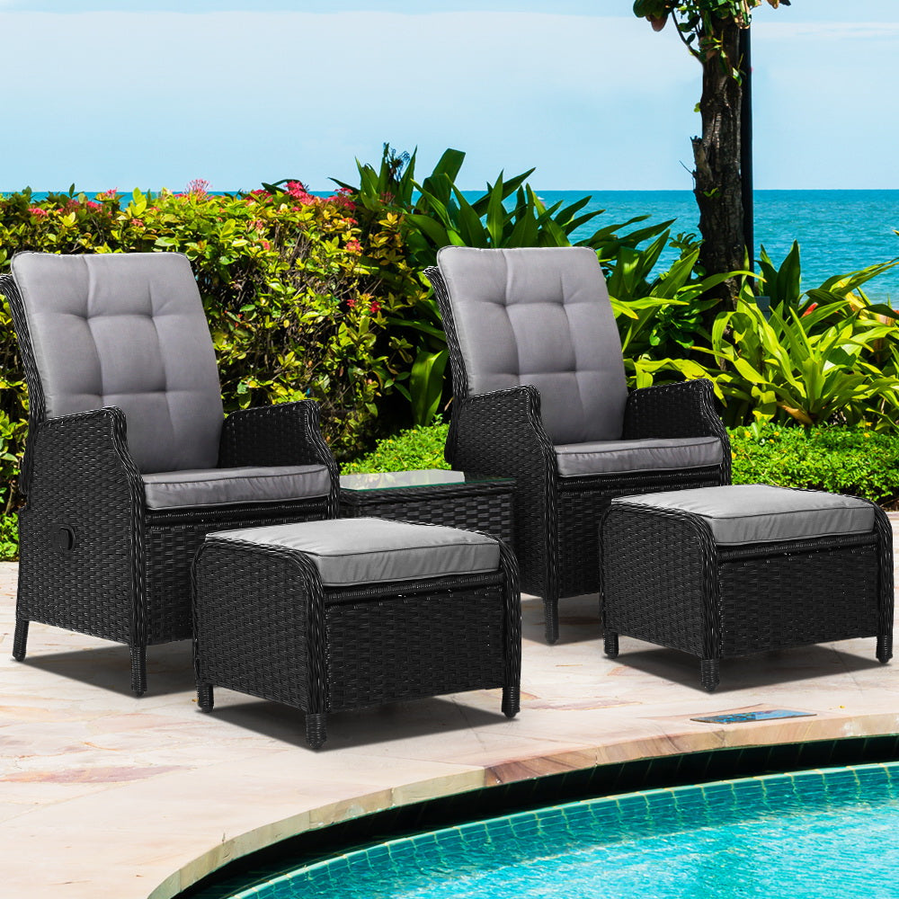 Nauru X2 Wicker Recliner Chair With Ottoman & Side Table - Nova Tech