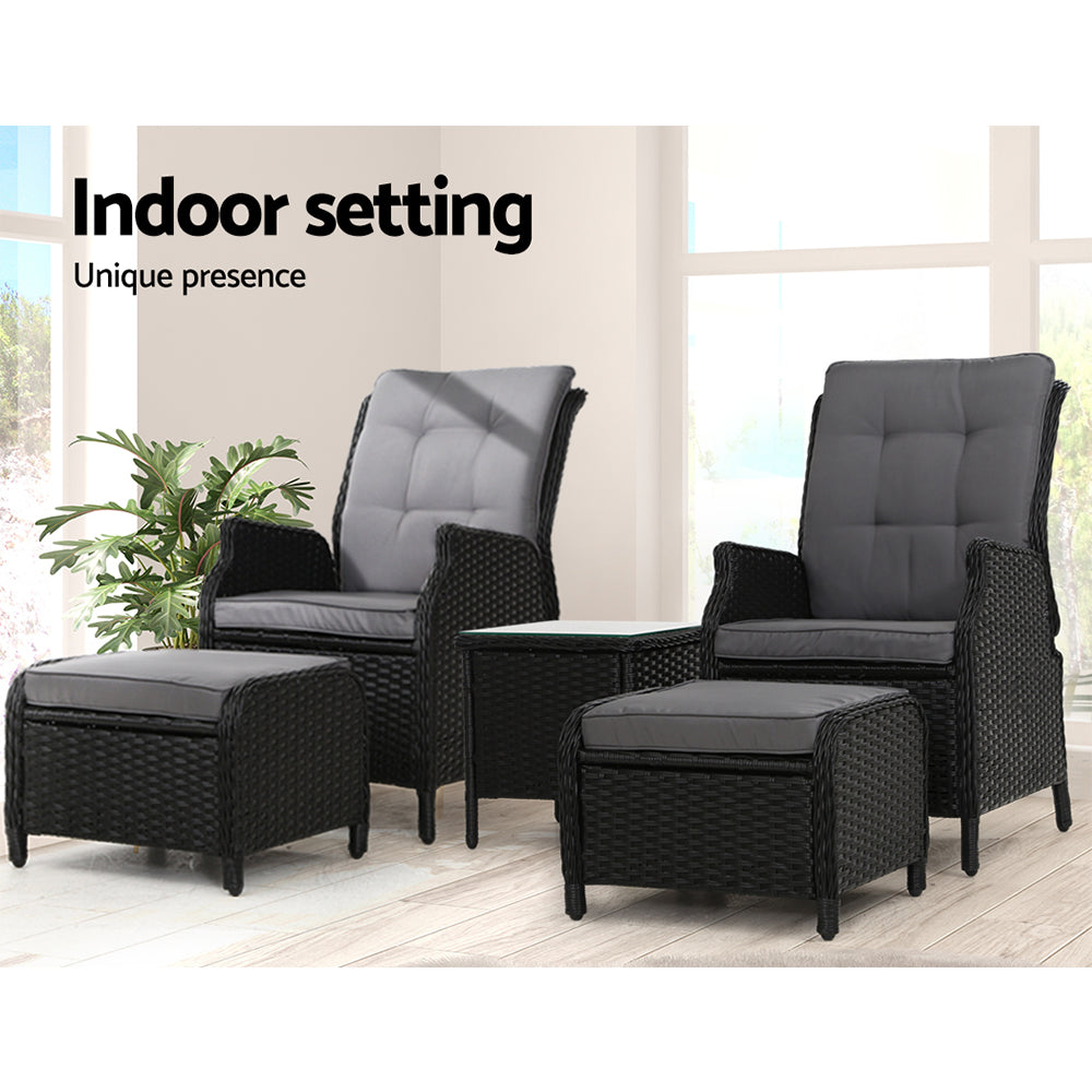 Nauru X2 Wicker Recliner Chair With Ottoman & Side Table