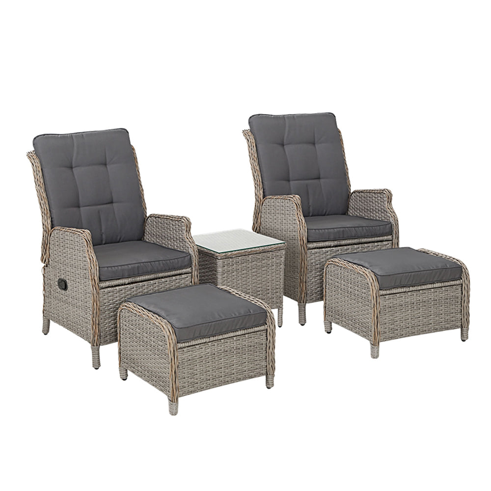 Nauru X2 Wicker Recliner Chair With Ottoman & Side Table