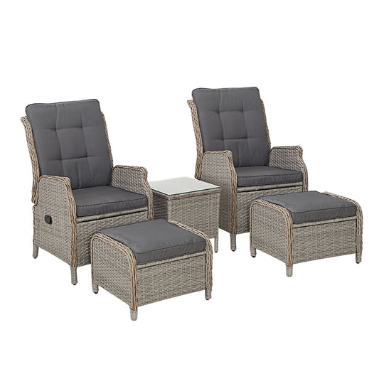 Nauru X2 Wicker Recliner Chair With Ottoman & Side Table - Nova Tech