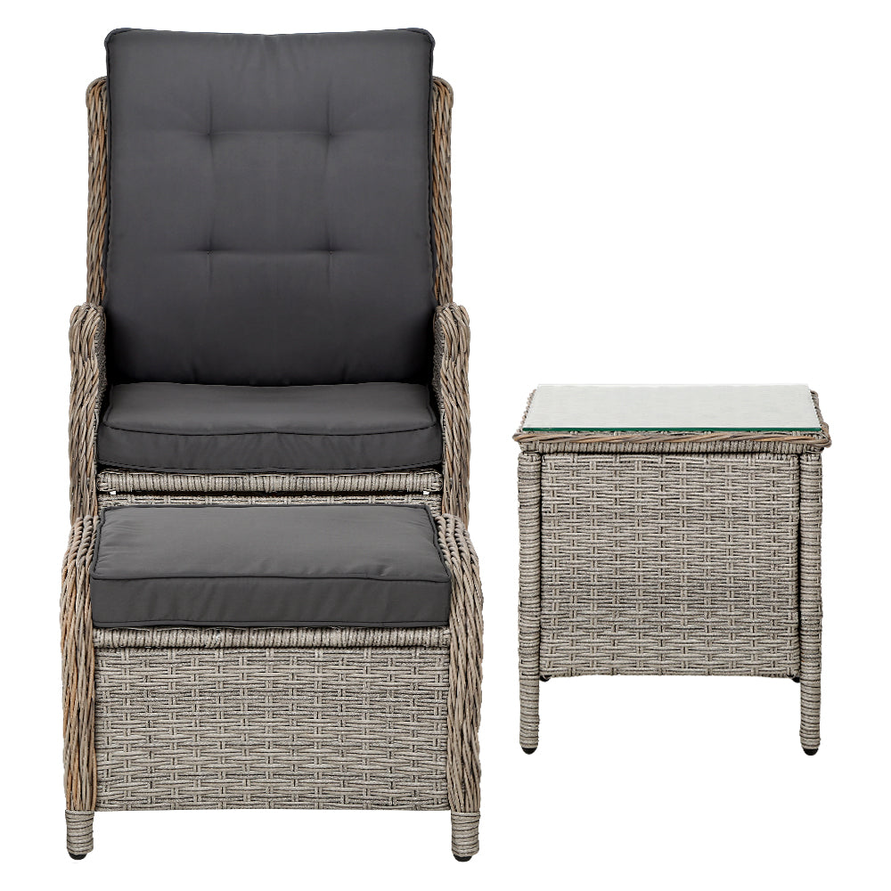 Nauru X2 Wicker Recliner Chair With Ottoman & Side Table