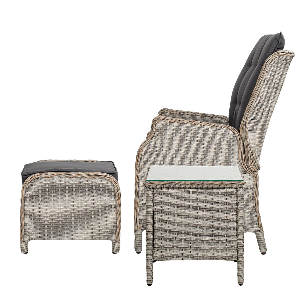 Nauru X2 Wicker Recliner Chair With Ottoman & Side Table