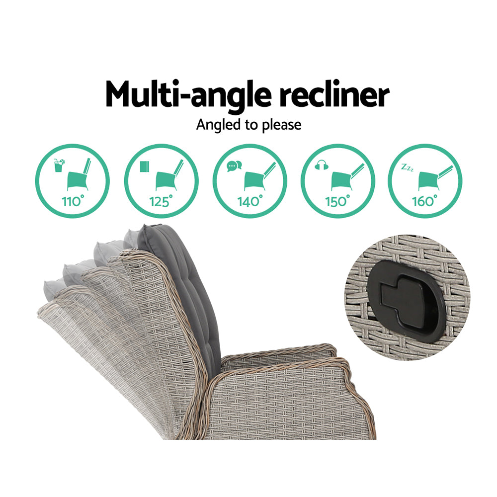 Nauru X2 Wicker Recliner Chair With Ottoman & Side Table