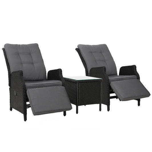 Nauru X2 Wicker Recliner Chair With Side Table - Nova Tech