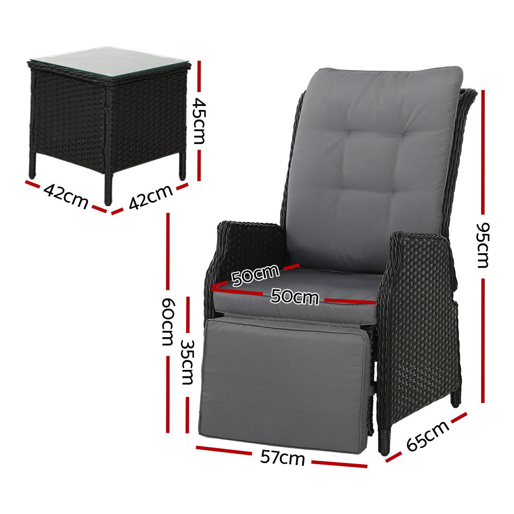 Nauru X2 Wicker Recliner Chair With Side Table - Nova Tech