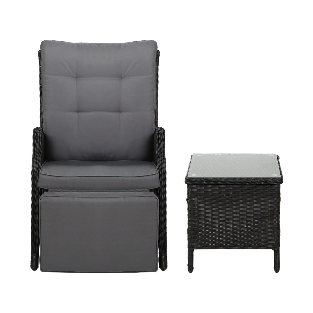 Nauru X2 Wicker Recliner Chair With Side Table - Nova Tech