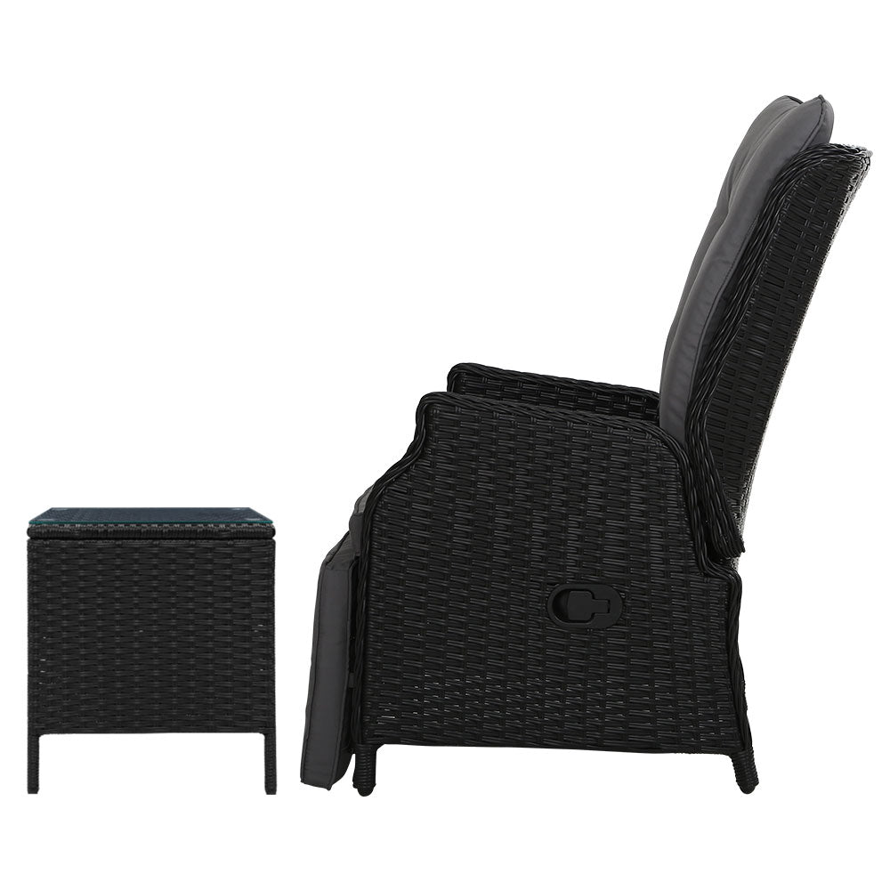 Nauru X2 Wicker Recliner Chair With Side Table - Nova Tech