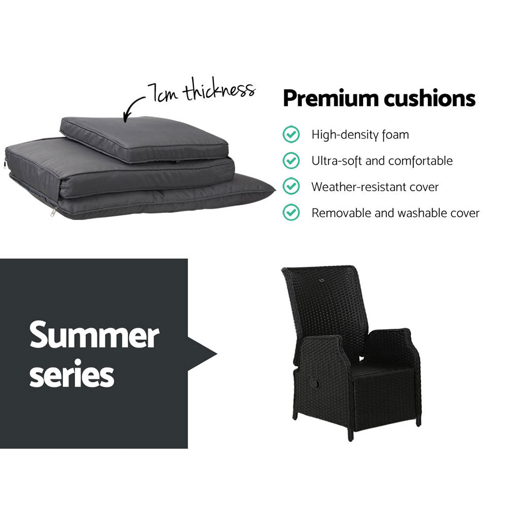Nauru X2 Wicker Recliner Chair With Side Table - Nova Tech
