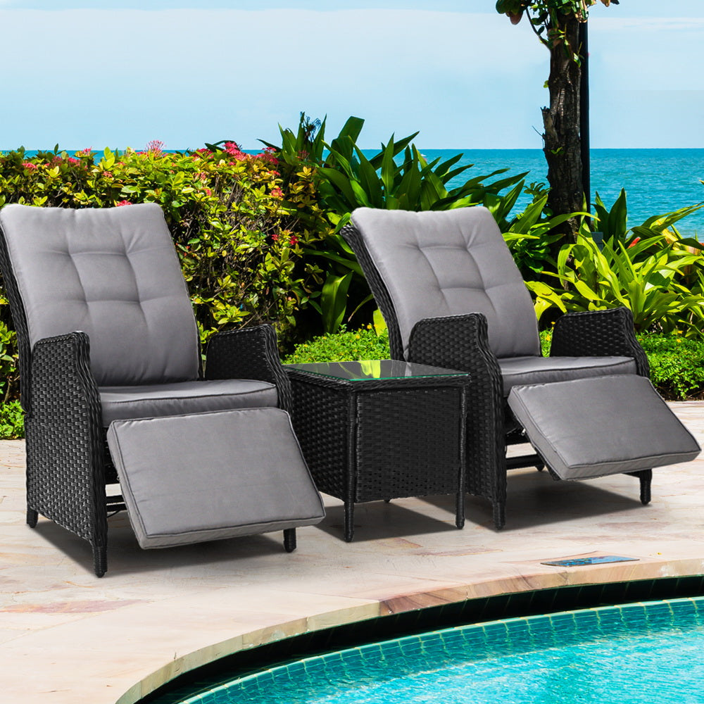 Nauru X2 Wicker Recliner Chair With Side Table - Nova Tech