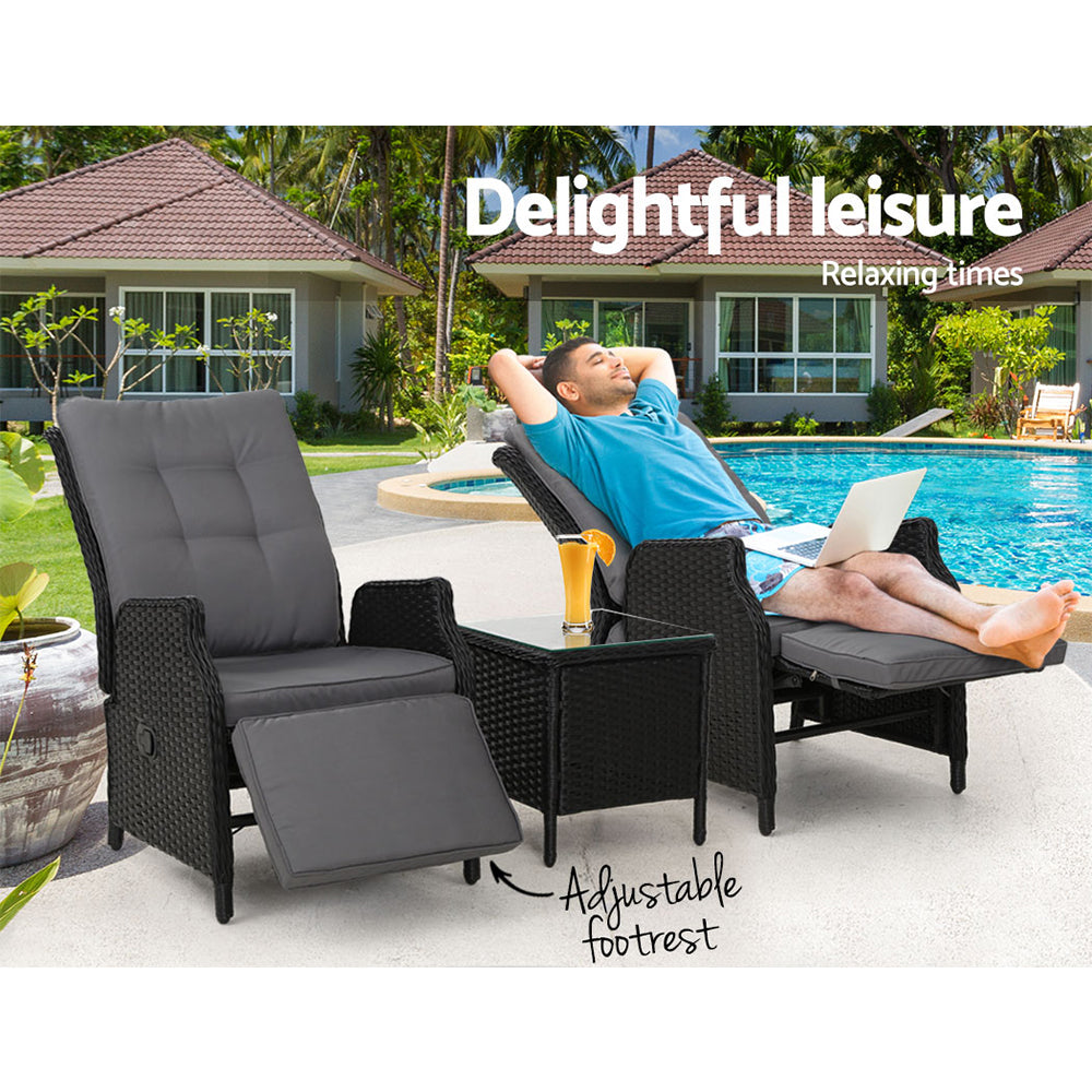 Nauru X2 Wicker Recliner Chair With Side Table - Nova Tech
