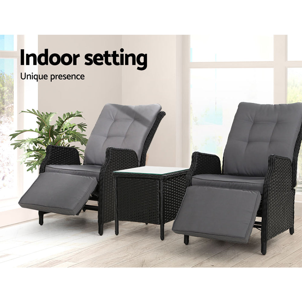 Nauru X2 Wicker Recliner Chair With Side Table - Nova Tech