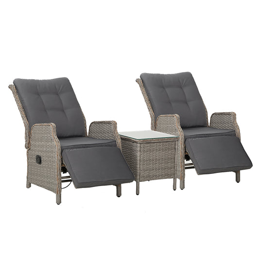 Nauru X2 Wicker Recliner Chair With Side Table - Nova Tech