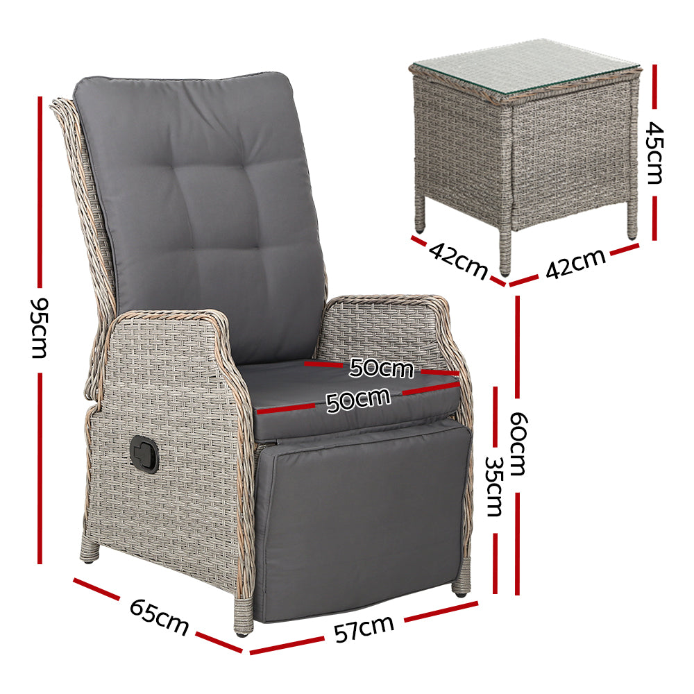Nauru X2 Wicker Recliner Chair With Side Table