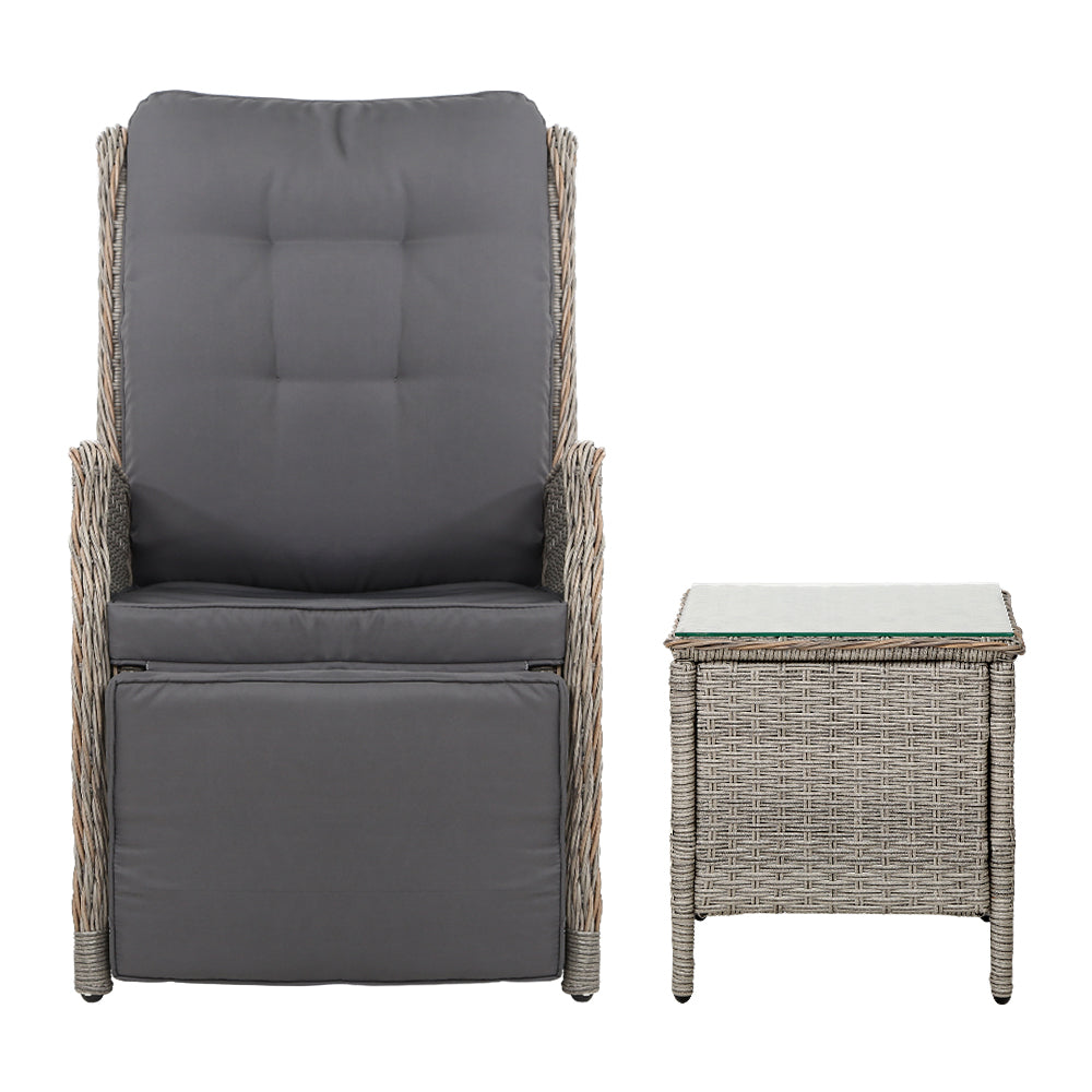 Nauru X2 Wicker Recliner Chair With Side Table - Nova Tech
