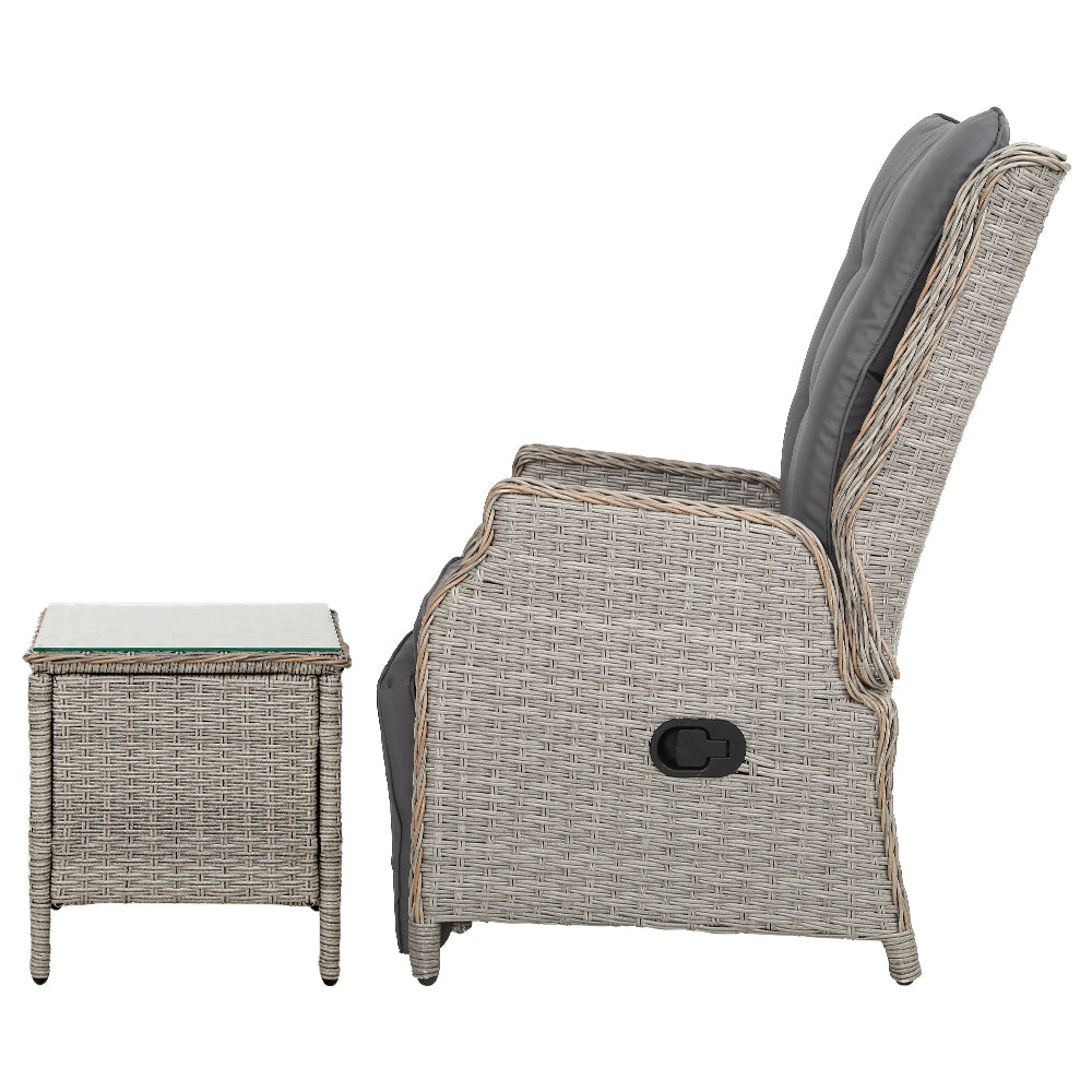 Nauru X2 Wicker Recliner Chair With Side Table - Nova Tech