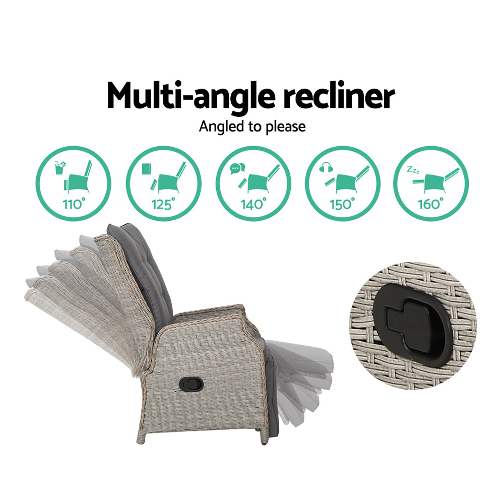 Nauru X2 Wicker Recliner Chair With Side Table - Nova Tech