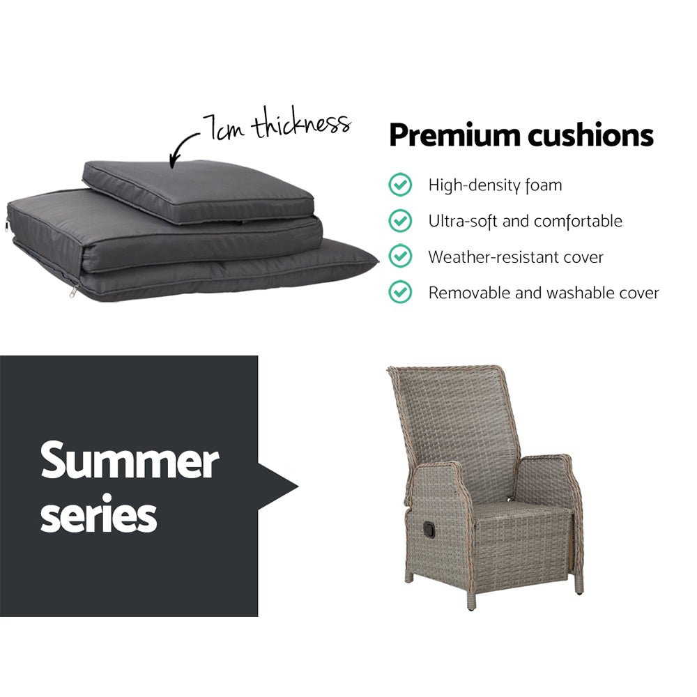 Nauru X2 Wicker Recliner Chair With Side Table - Nova Tech