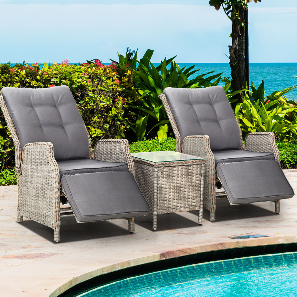 Nauru X2 Wicker Recliner Chair With Side Table - Nova Tech