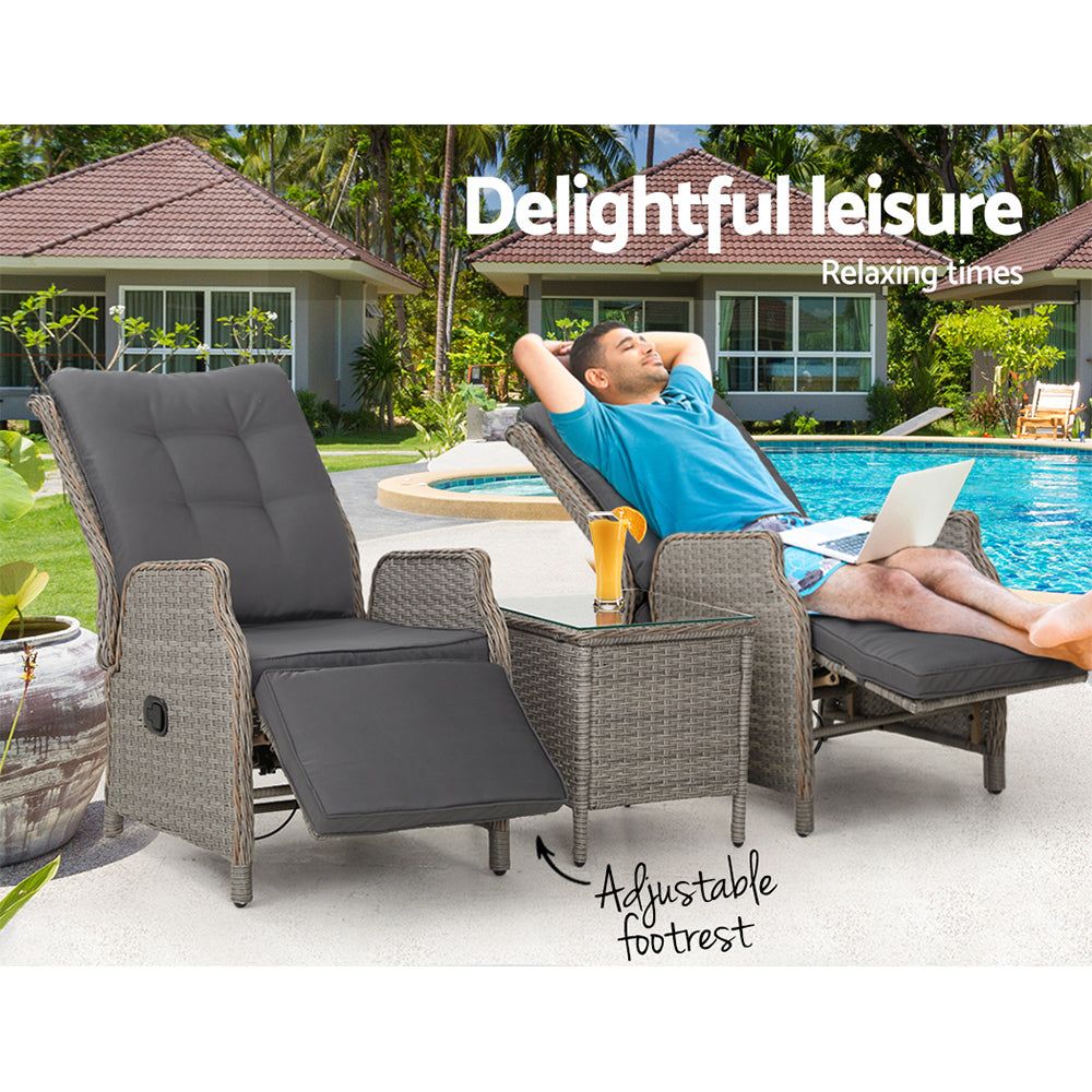 Nauru X2 Wicker Recliner Chair With Side Table - Nova Tech