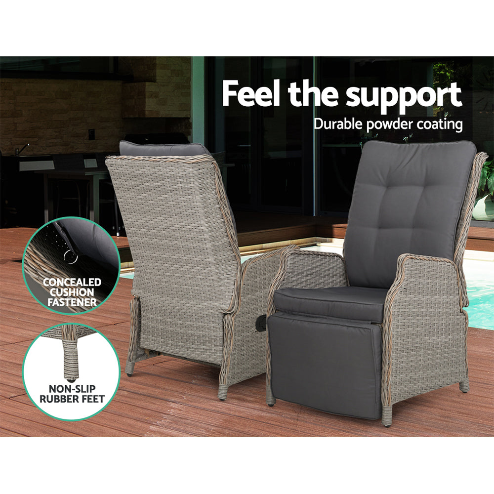 Nauru X2 Wicker Recliner Chair With Side Table - Nova Tech