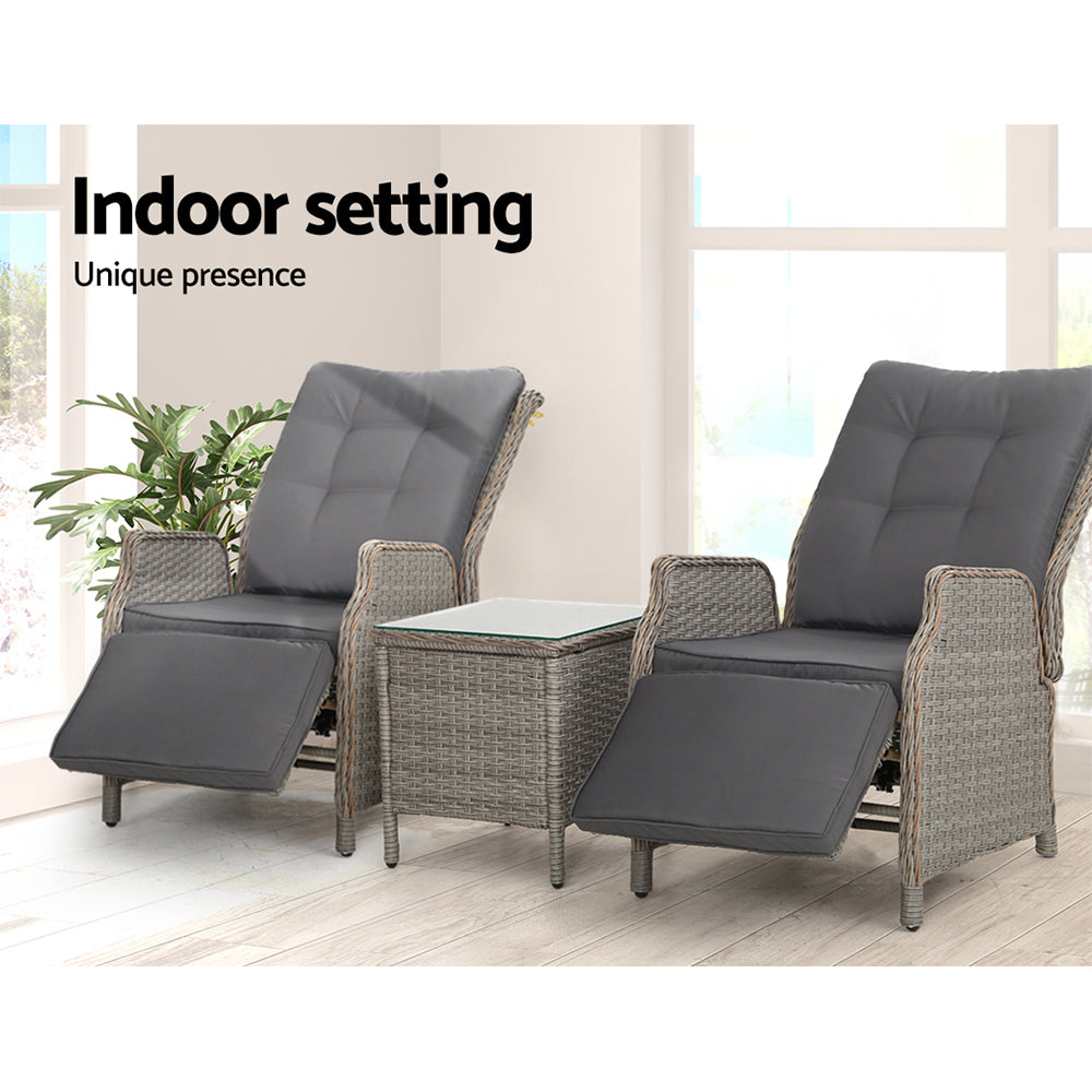 Nauru X2 Wicker Recliner Chair With Side Table