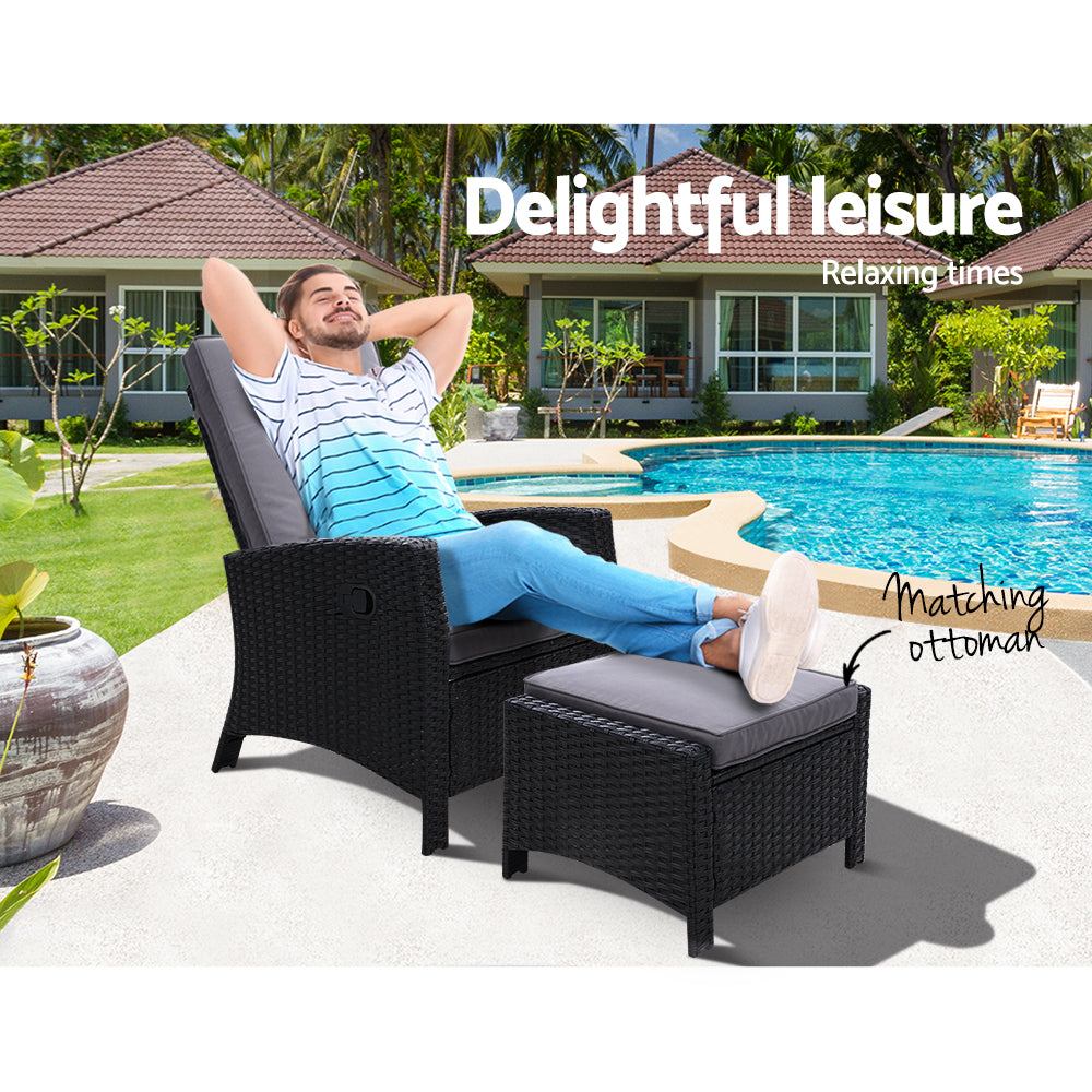 Palua Wicker Recliner Chair With Ottoman
