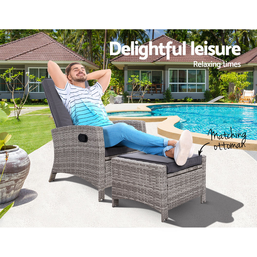 Palua Wicker Recliner Chair With Ottoman