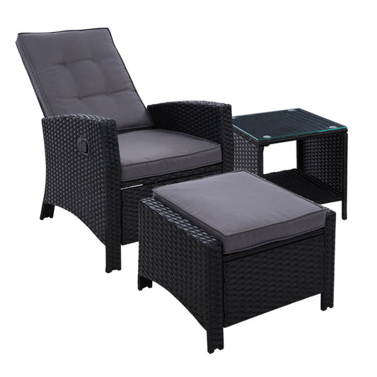 Palua Wicker Recliner Chair With Ottoman & Side Table - Nova Tech