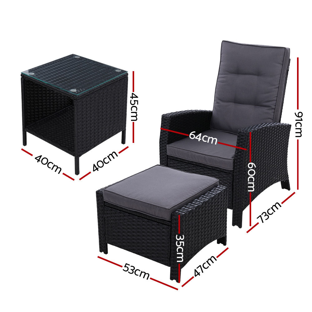Palua Wicker Recliner Chair With Ottoman & Side Table - Nova Tech