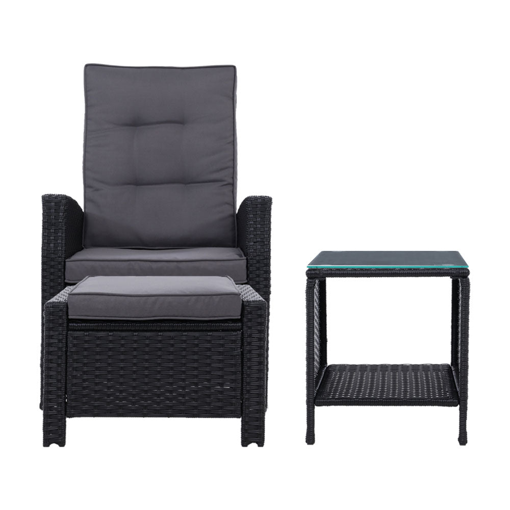Palua Wicker Recliner Chair With Ottoman & Side Table - Nova Tech