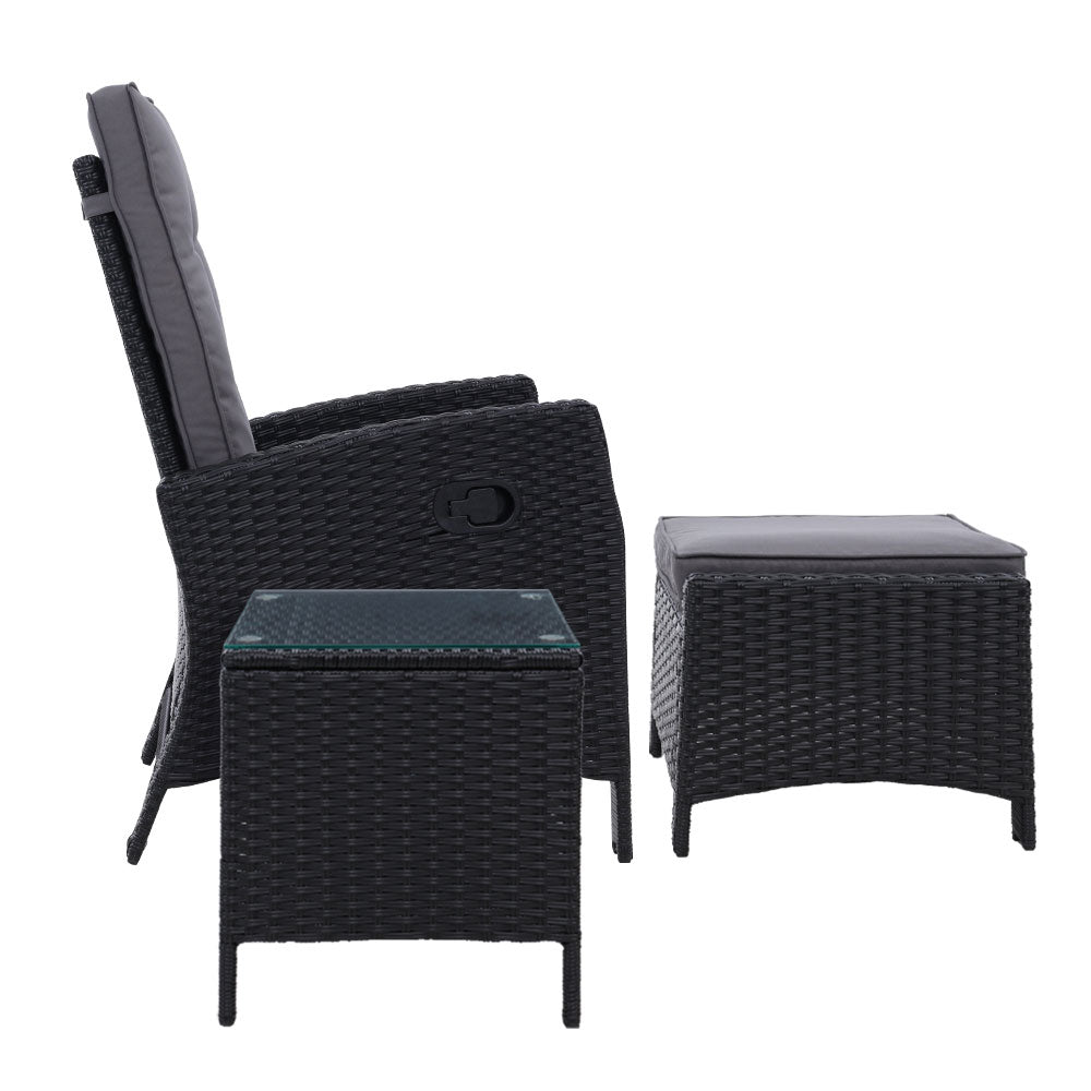 Palua Wicker Recliner Chair With Ottoman & Side Table - Nova Tech