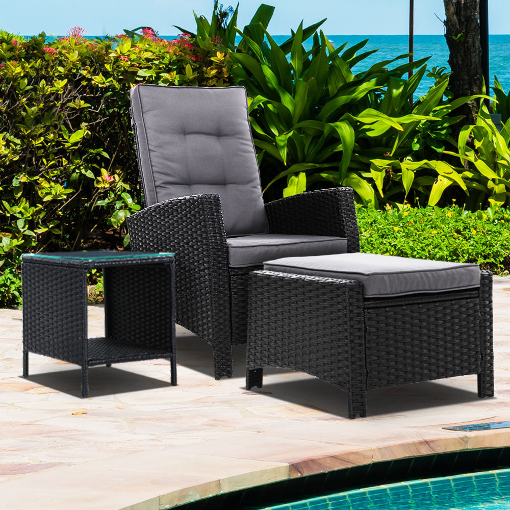 Palua Wicker Recliner Chair With Ottoman & Side Table - Nova Tech