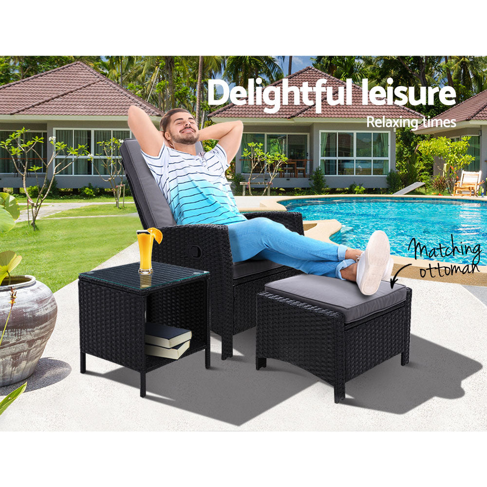 Palua Wicker Recliner Chair With Ottoman & Side Table - Nova Tech