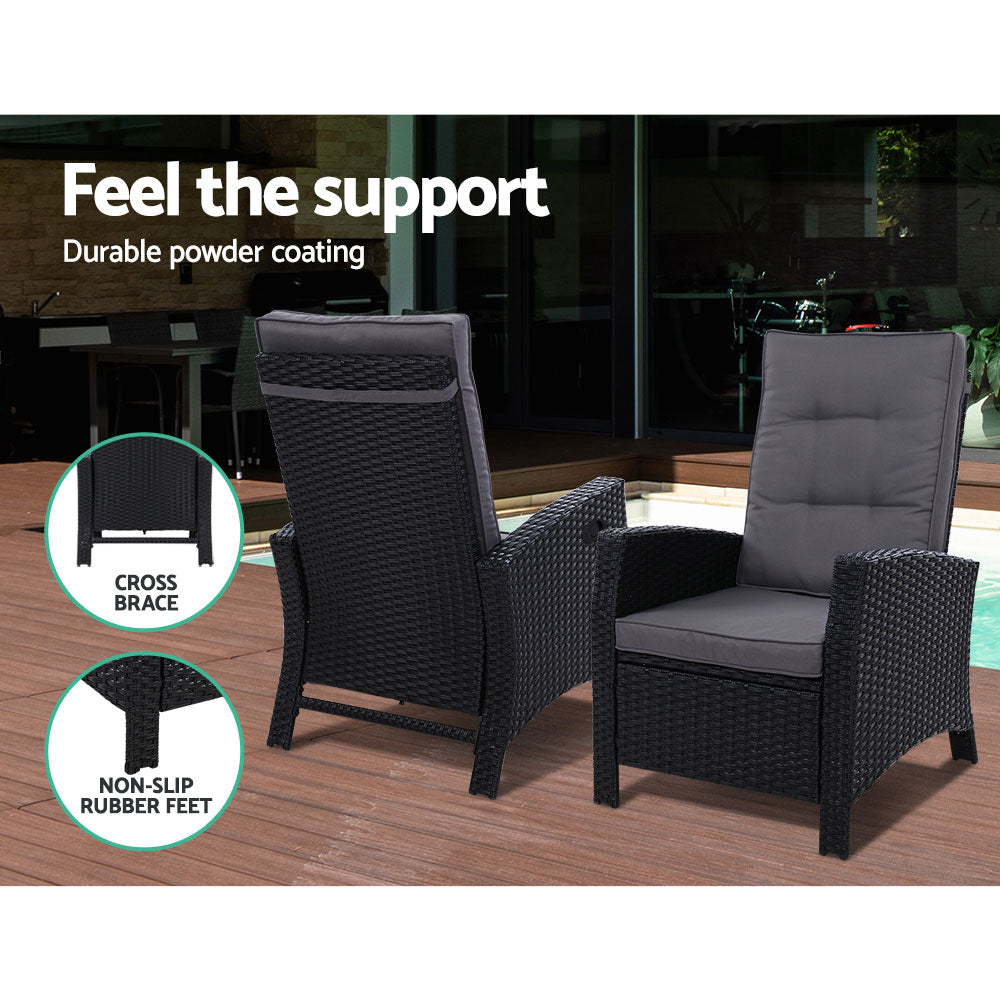Palua Wicker Recliner Chair With Ottoman & Side Table - Nova Tech